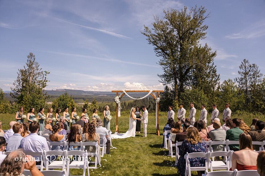 Joseph and Hailee's meadow ceremony with Mount Rainier behind