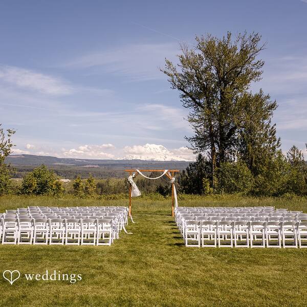 The Meadow: Ceremony setup with Mount Rainier