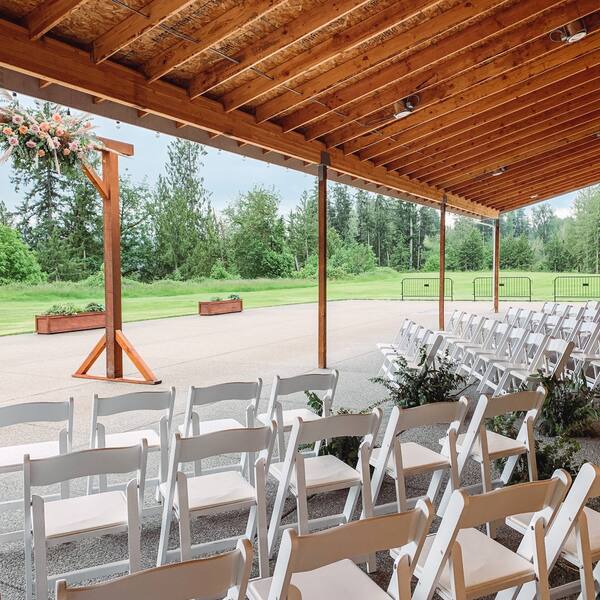 The Covered Patio: Ceremony set under the roof facing the valley