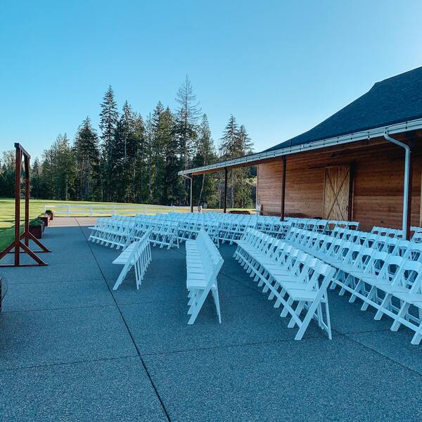 The Open Patio: Set for a ceremony with angled rows