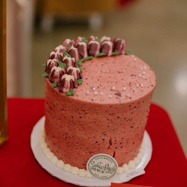 Donated blackberry cake on the dessert table