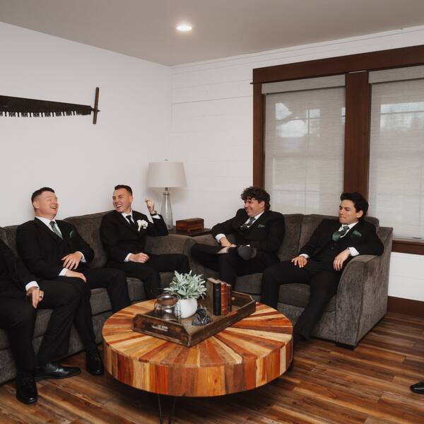 Groomsmen in a getting-ready room