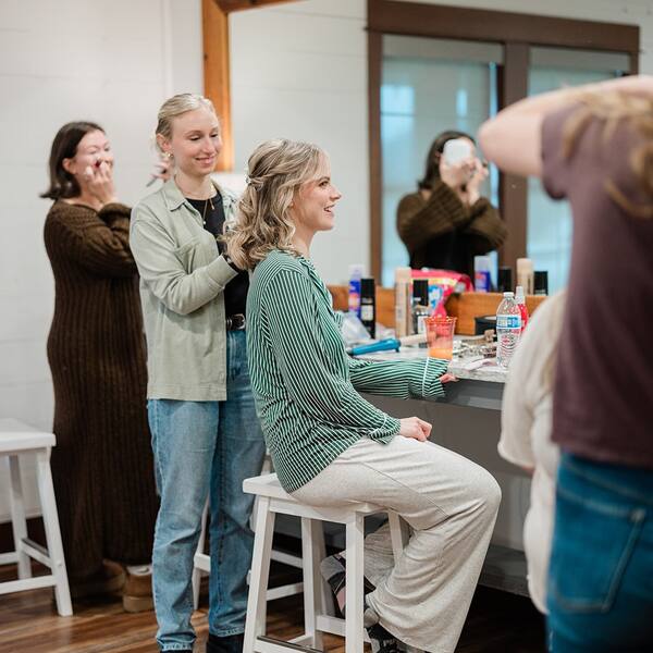 Bride getting her hair done