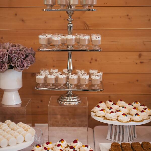 Tiered mousse tower on the dessert table
